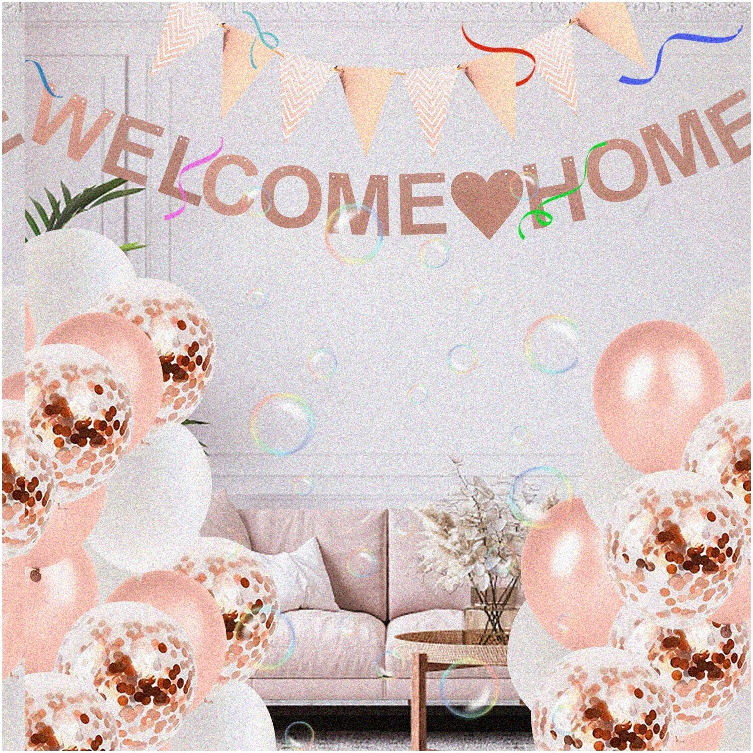 Rose Gold Welcome Party Decor Set with Balloons