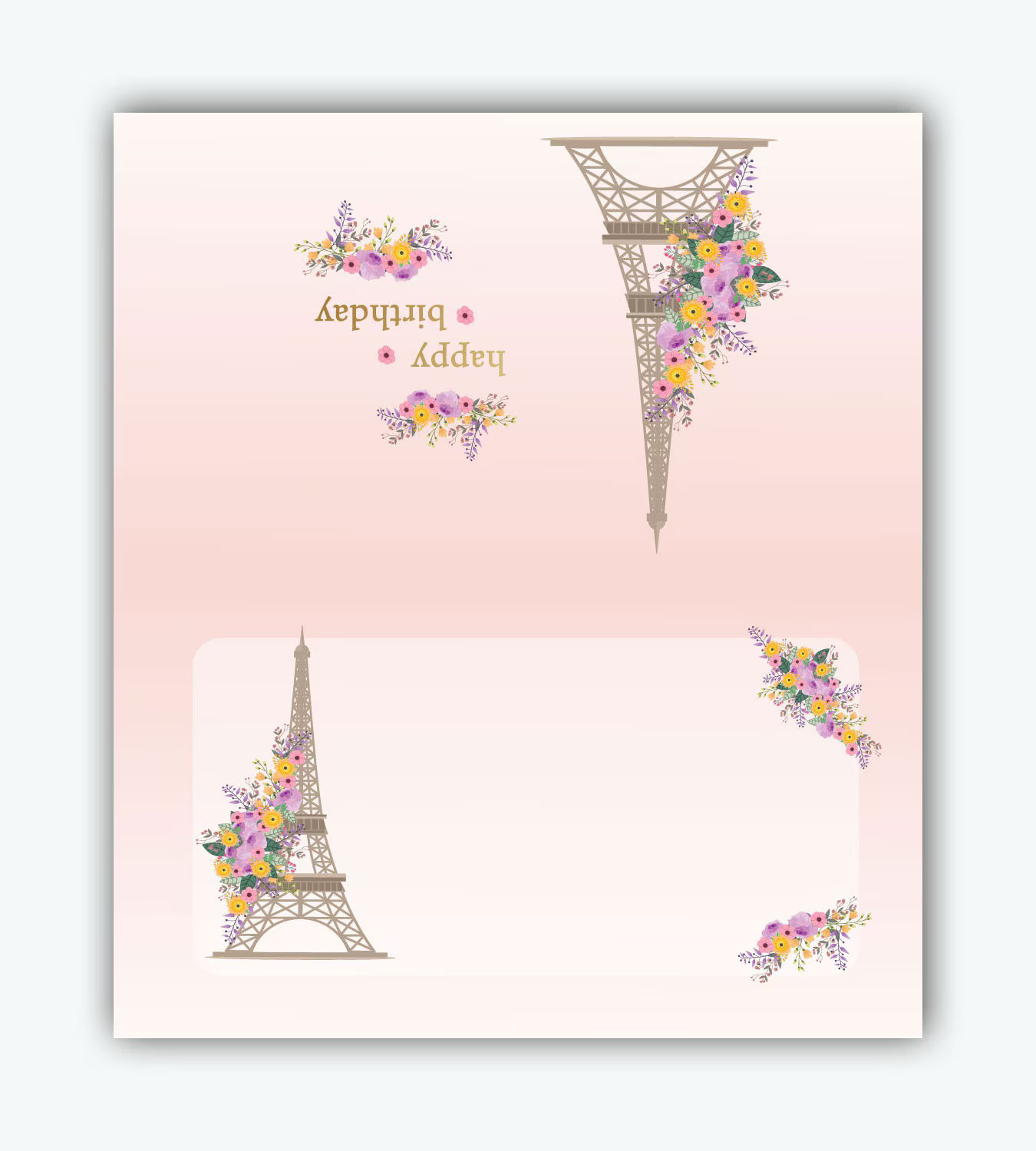 Eiffel Tower Birthday Place Cards – Floral Table Seating, Set of 25