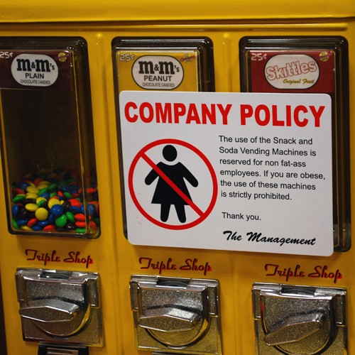 Company Policy Vending Machine Prank Sign – Hysterical Funny Gag Office Joke