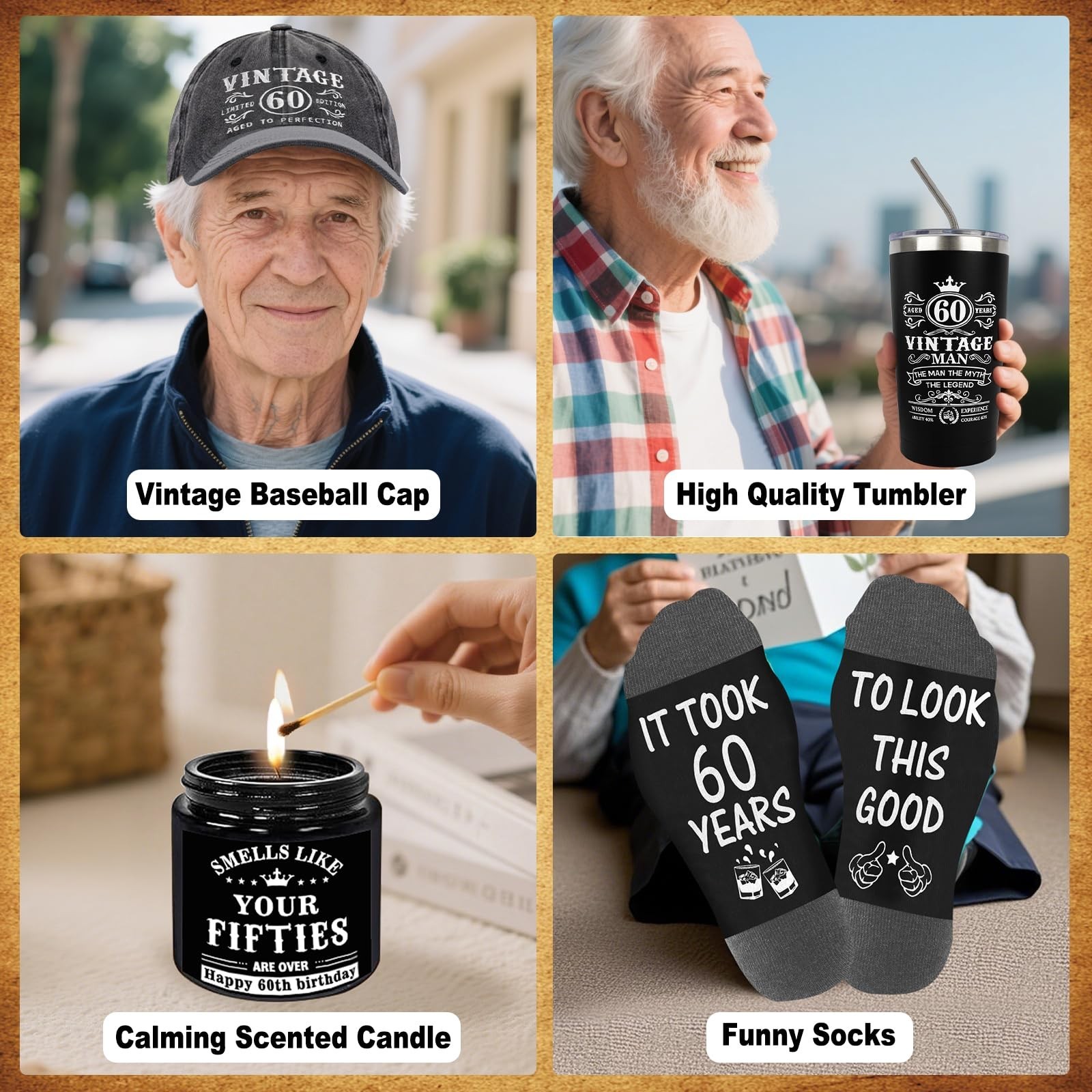 60th Birthday Gifts for Men – Unique Birthday Box with 20 Oz Tumbler, Basebal…