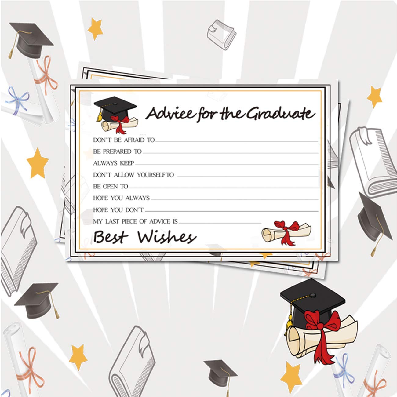 Graduation Wish Cards – 50PCs High School or College 4×6 in, White,Black,Gold