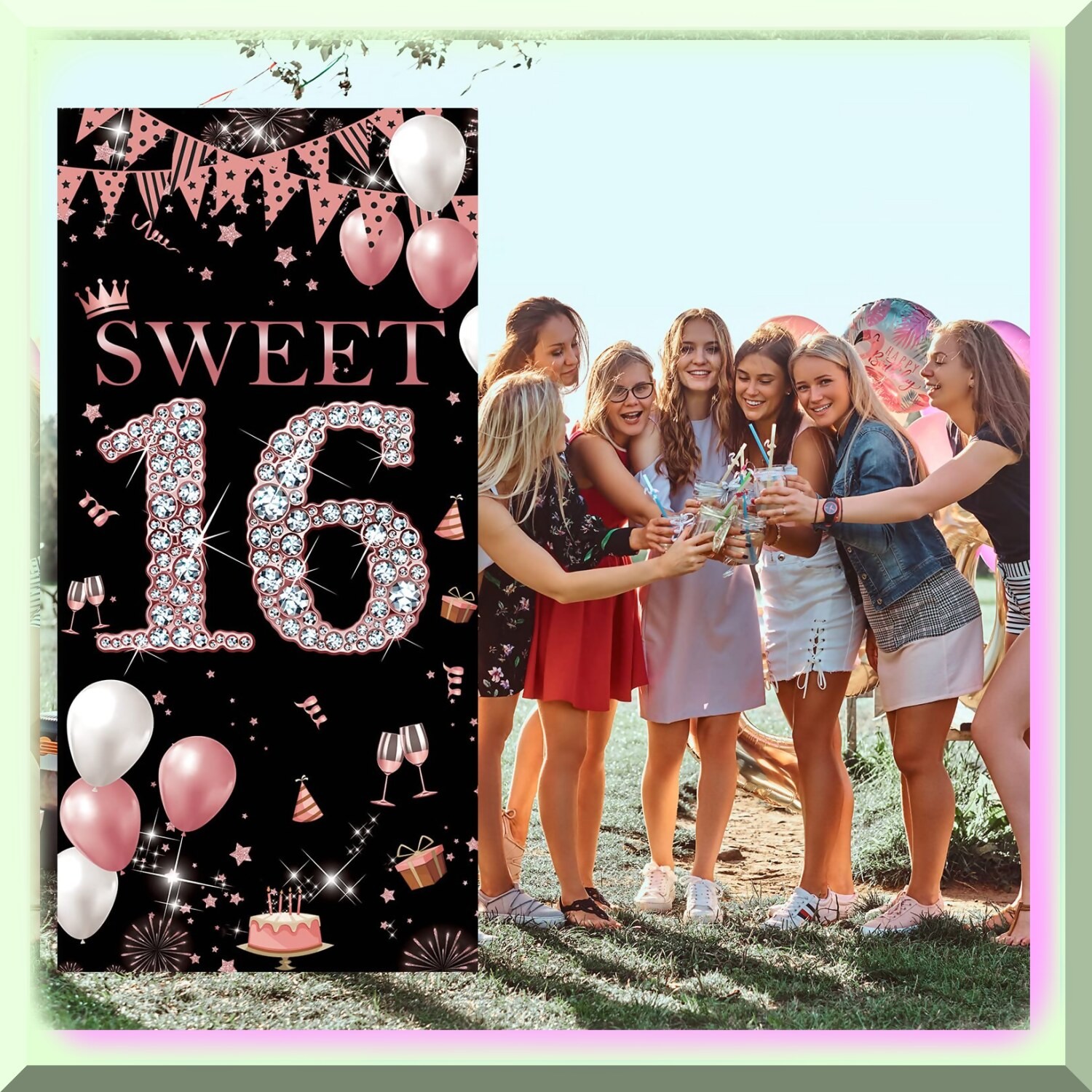 Rose Gold Sweet 16 Door Banner for Birthday Celebration