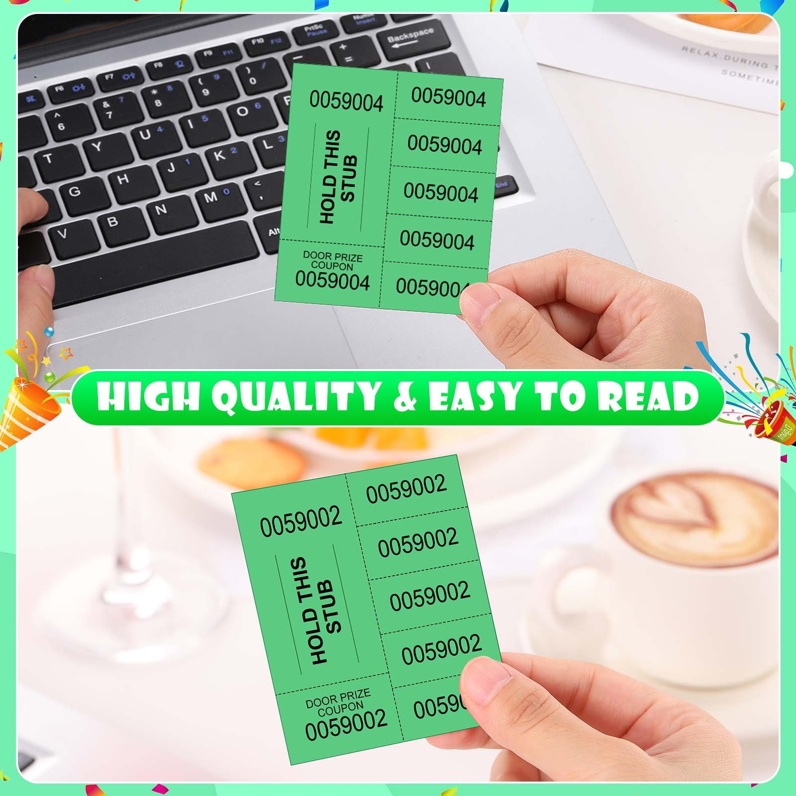 1000 PCS 5 Bid Raffle Ticket Numbers Auction Tickets Events Church Green