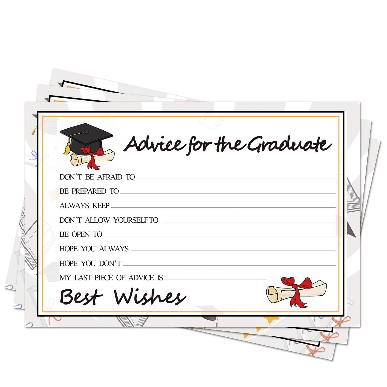 Graduation Wish Cards – 50PCs High School or College 4×6 in, White,Black,Gold