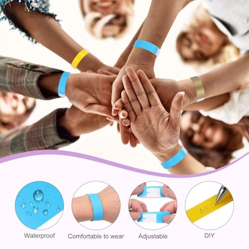 Pcs Paper Wristbands for Events, Waterproof Hand Bands Colorful 100 Neon Blue