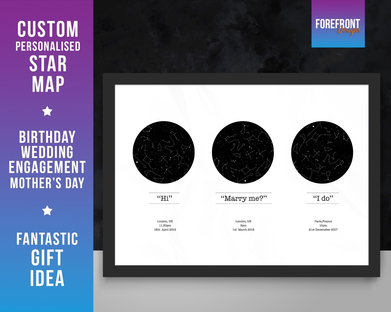 Personalised star/constellation map print/ gift engagement/anniversary/wedding