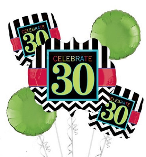 Celebrate 30th Birthday Party Balloon Bouquet 5 Pieces