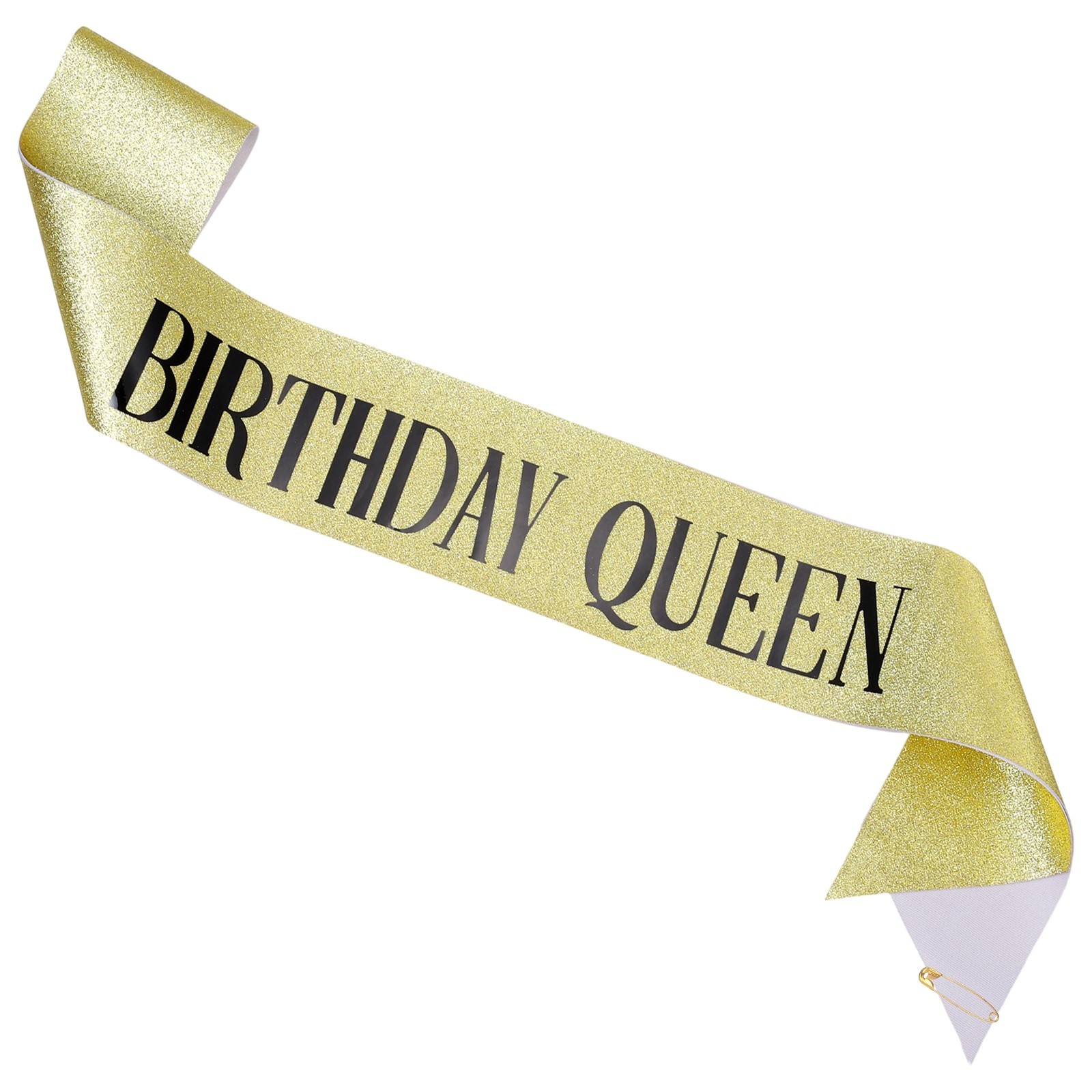 1-Pack Birthday Sash, Sequined Fabric Birthday Gift [Gold with Black Text]