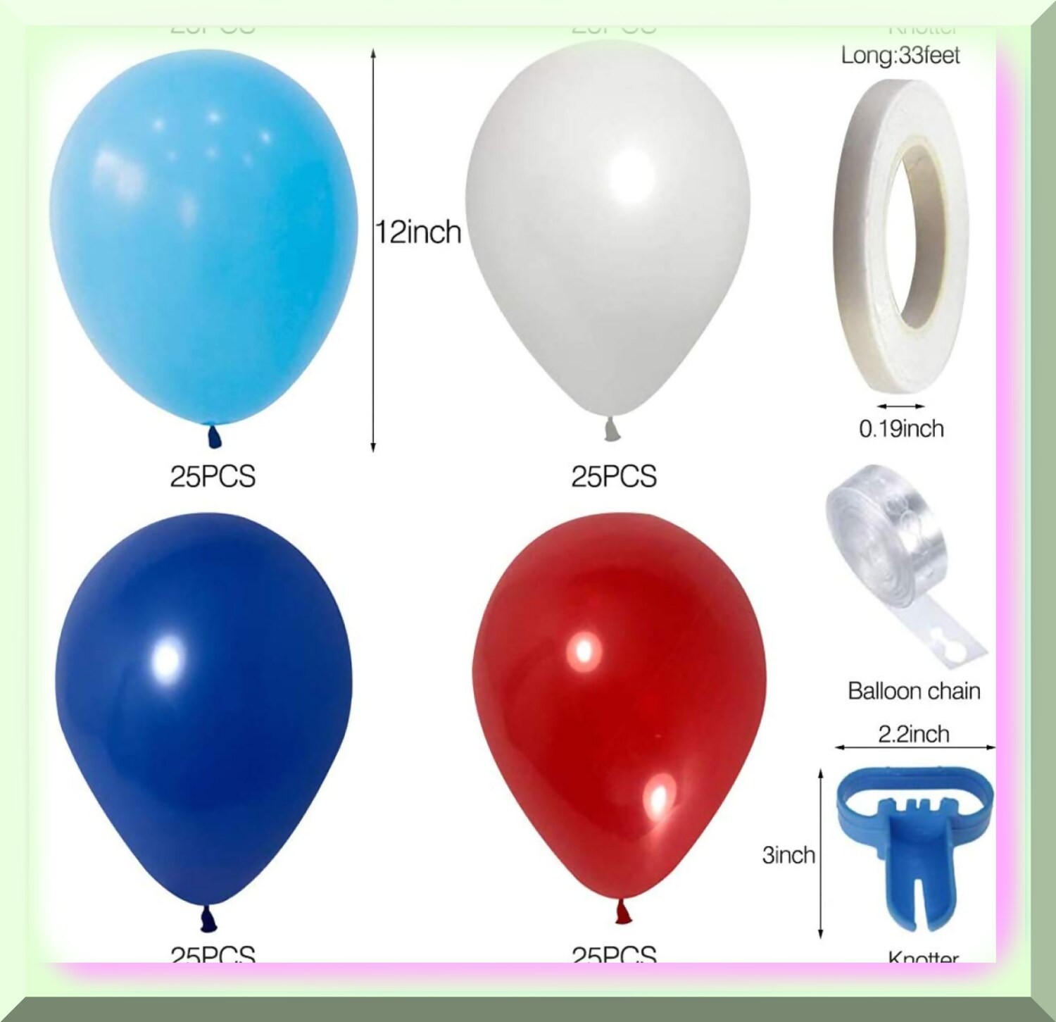 Balloon Garland Kit Red Blue White 25 Balloons