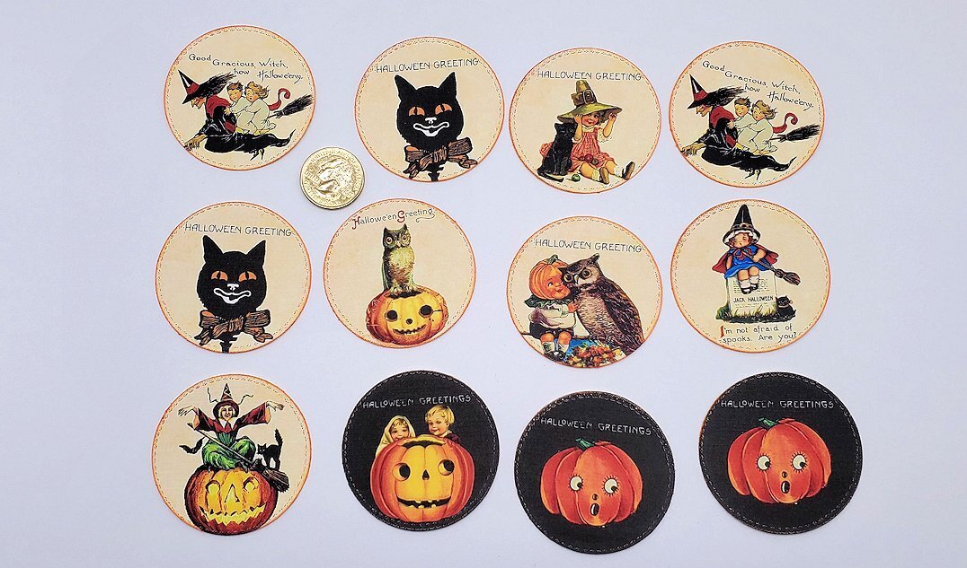 12-Halloween-Vintage Style-Circle-Planners-Party-Linen Cardstock-Labels-Stickers
