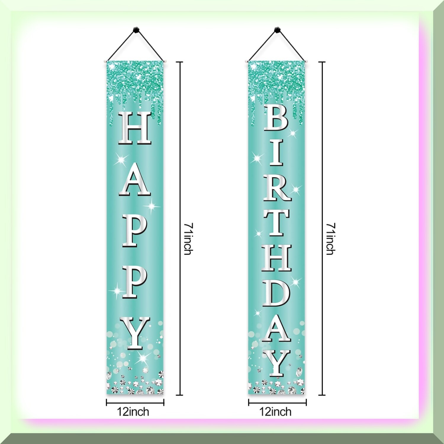 Teal Silver Birthday Door Banner Set for Girls Women