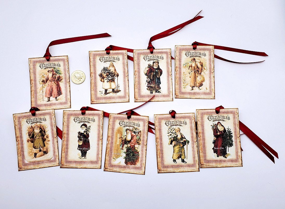 9-Christmas-Rustic-Farmhouse-Santa-Linen Cardstock-Gift-Hang-Tags