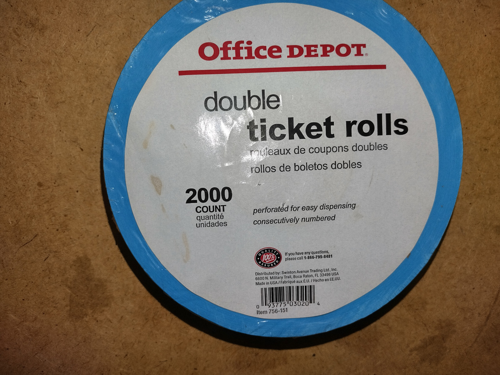 Office Depot Double Ticket Roll 2000 count Blue Unique Numbers