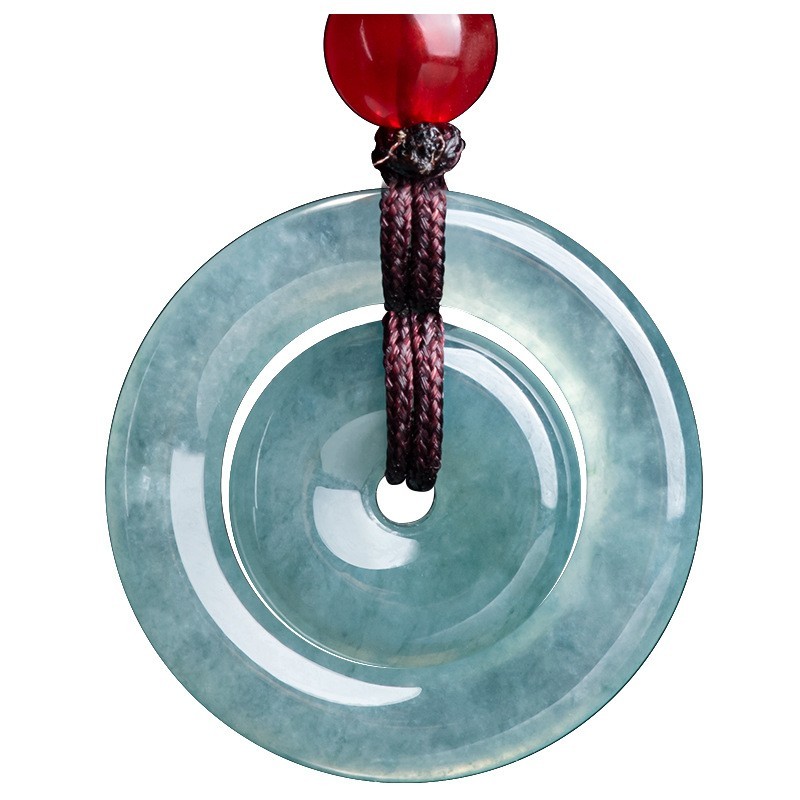 Natural Jadeite Double Peace Buckle Pendant Green Jade for Luck & Protection
