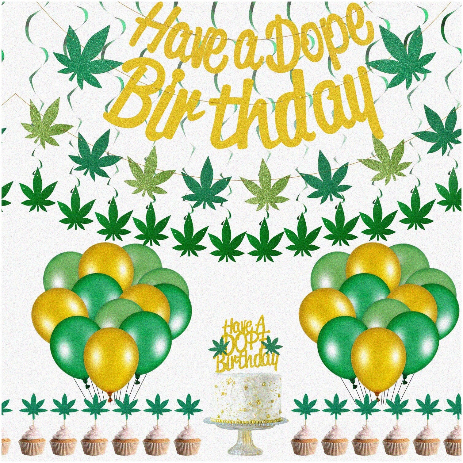Pot Leaf Party Decorations with Banners Toppers Swirls Balloons