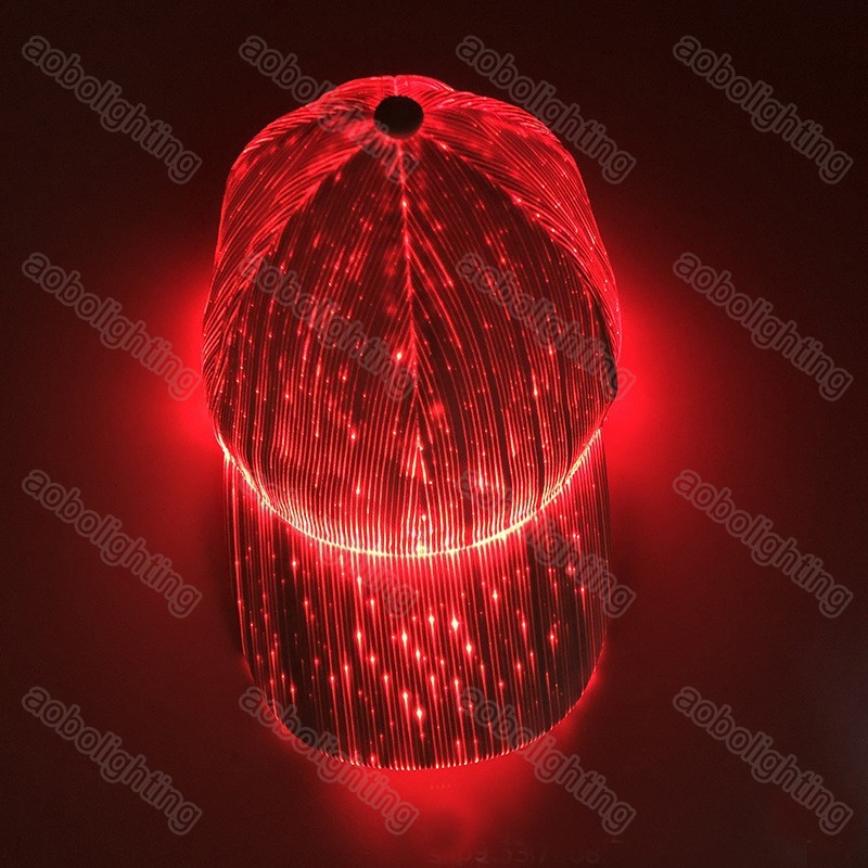 USB Rechargeable Silk Fiber Optic Light up Neon Glowing Hat 7 Colors Hip-Hop Cap