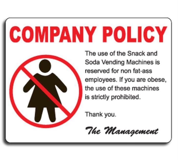 Company Policy Vending Machine Prank Sign – Hysterical Funny Gag Office Joke