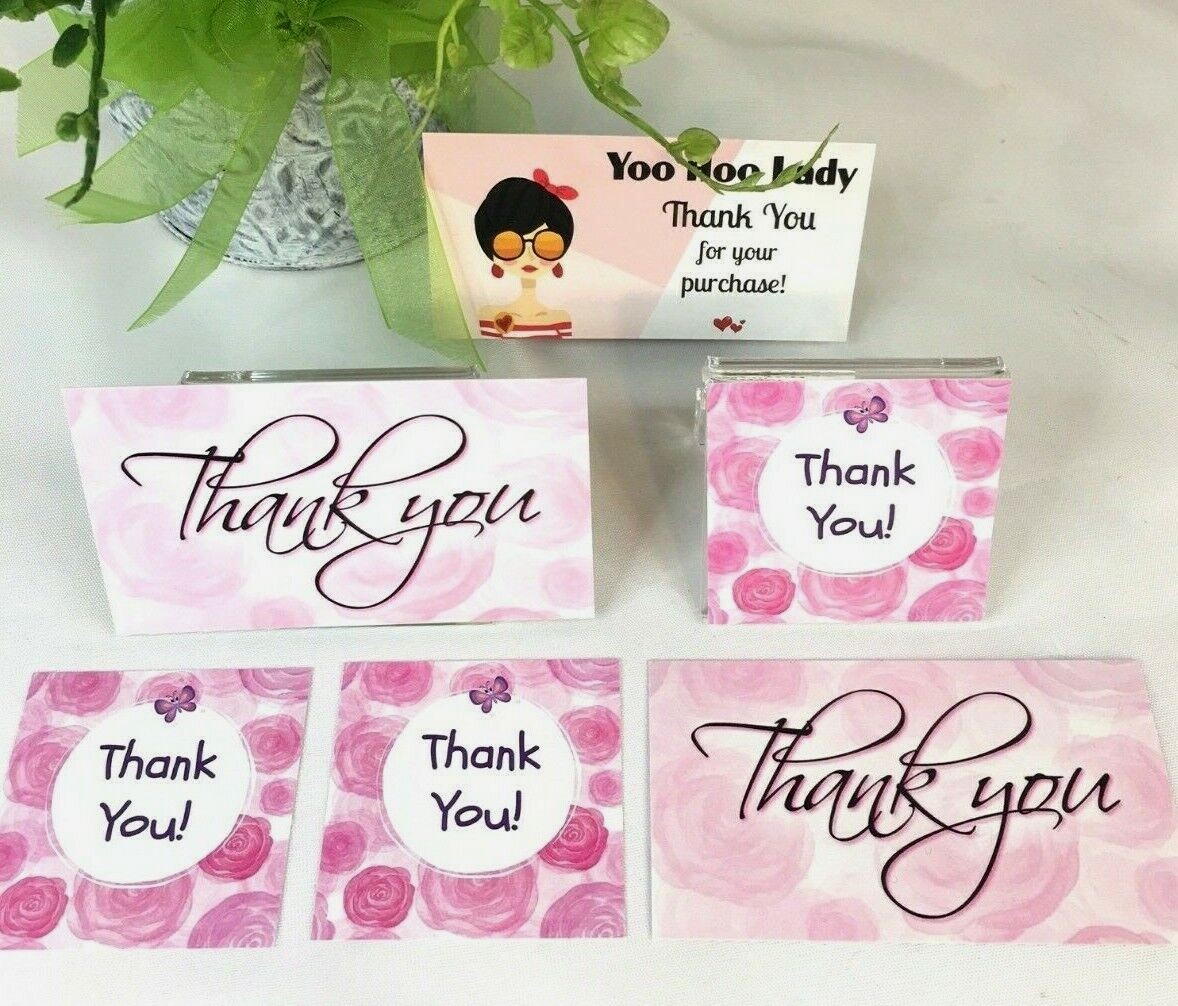 Thank You Business Cards Thank You Stickers, Pink Roses, Mini Cards, Gift Tags