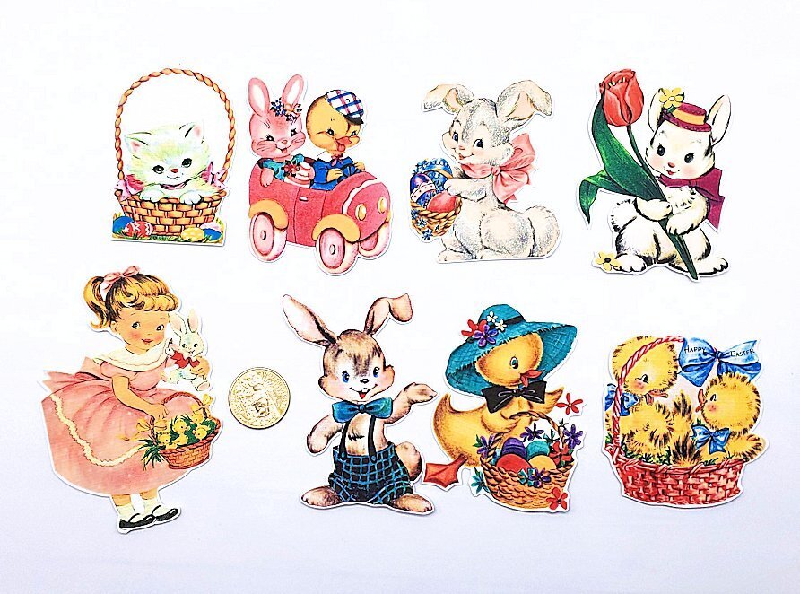 Easter-Sticker-Label-Mixed-Retro-50’s-Ephemera-Junk Journal Supplies-Set of 8