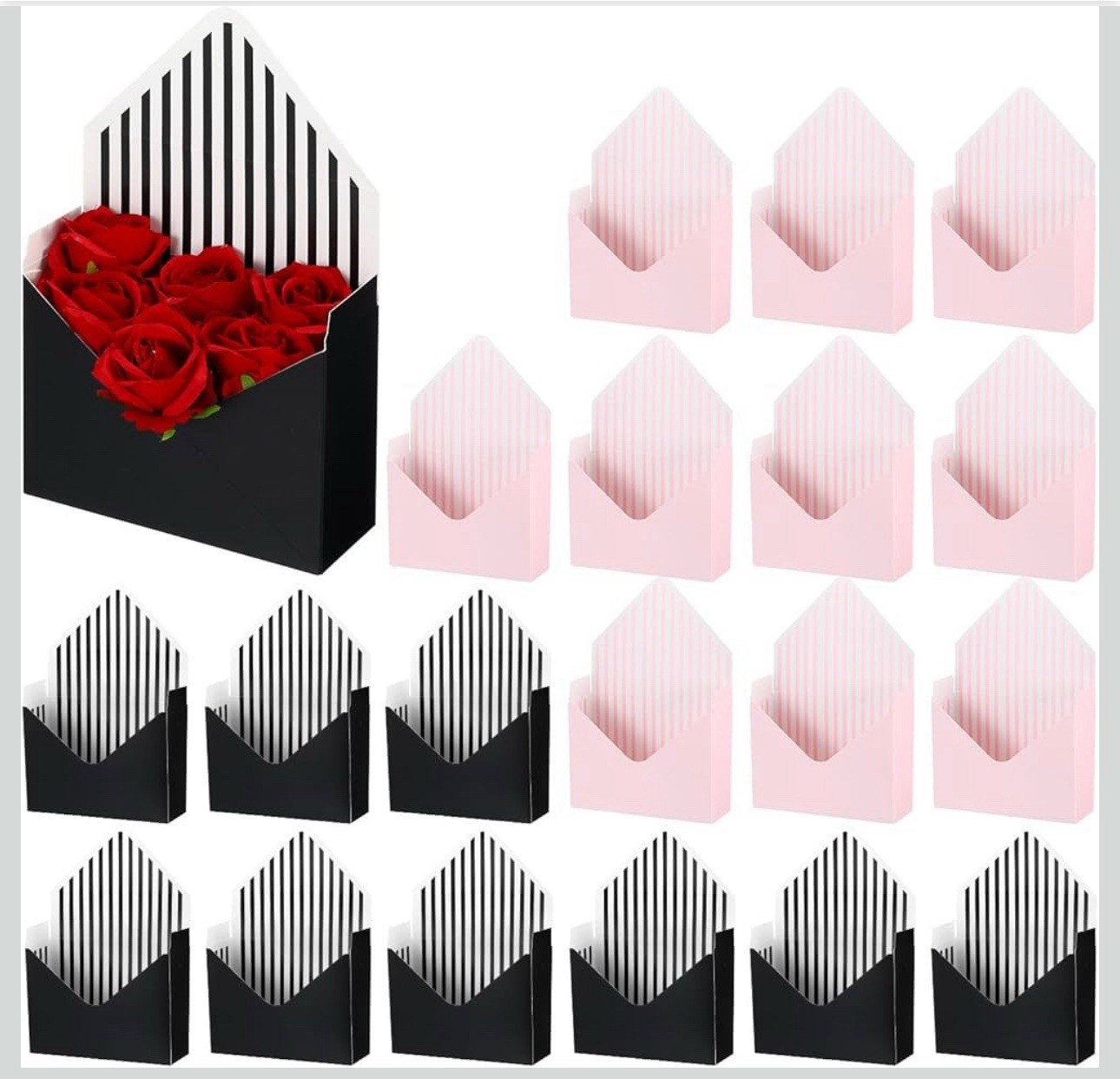 Flower Gift Box, 20 Pcs Paper Bouquet Flower, Pink Vertical & White Vertical
