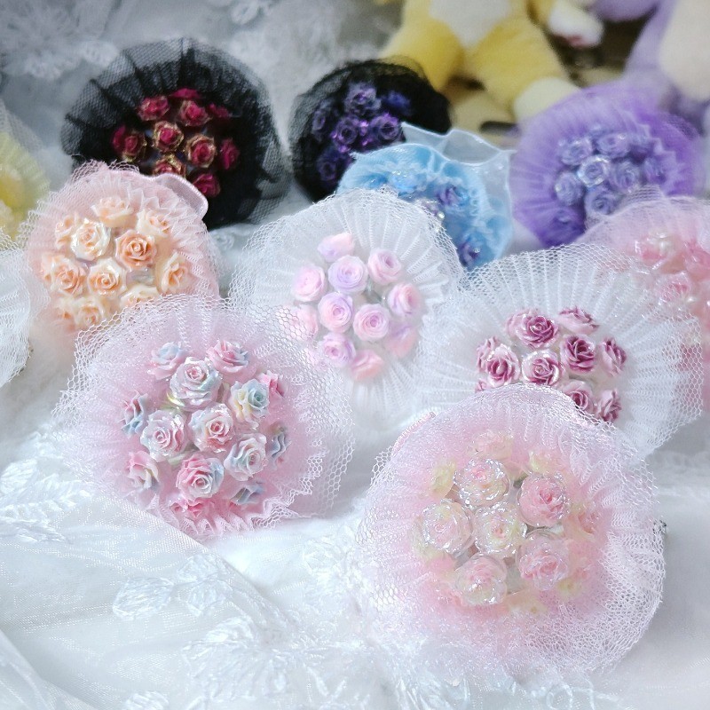 1PC Handmade Beaded Pens Decor with Hole Fringe Chain DIY Mini Lace Rose Bouquet