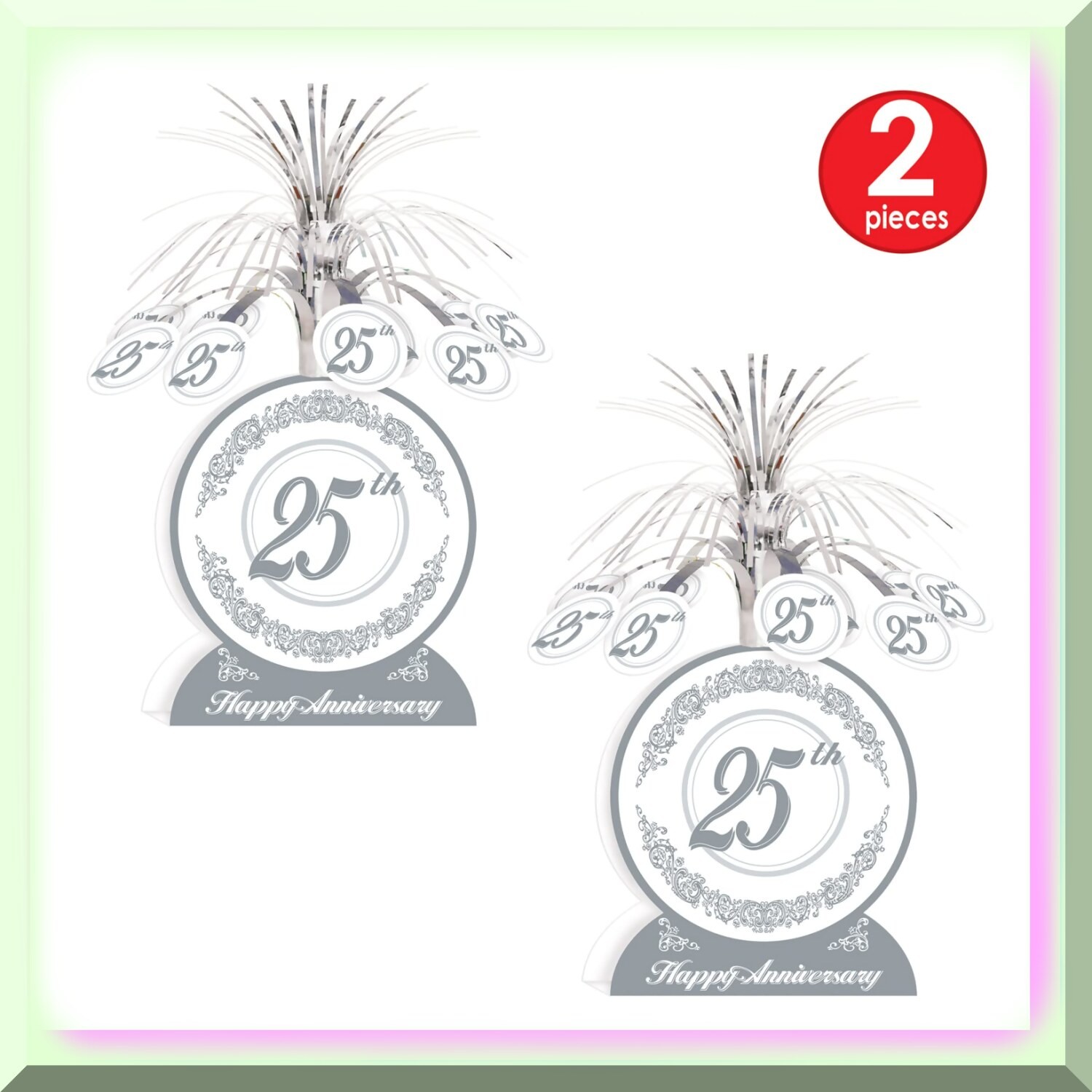 Silver 25th Anniversary Centerpieces Set