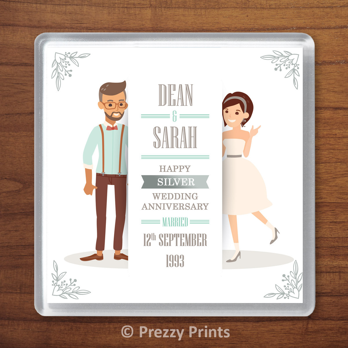 Personalised Silver 25th Wedding Anniversary Drinks Coaster Gift Present