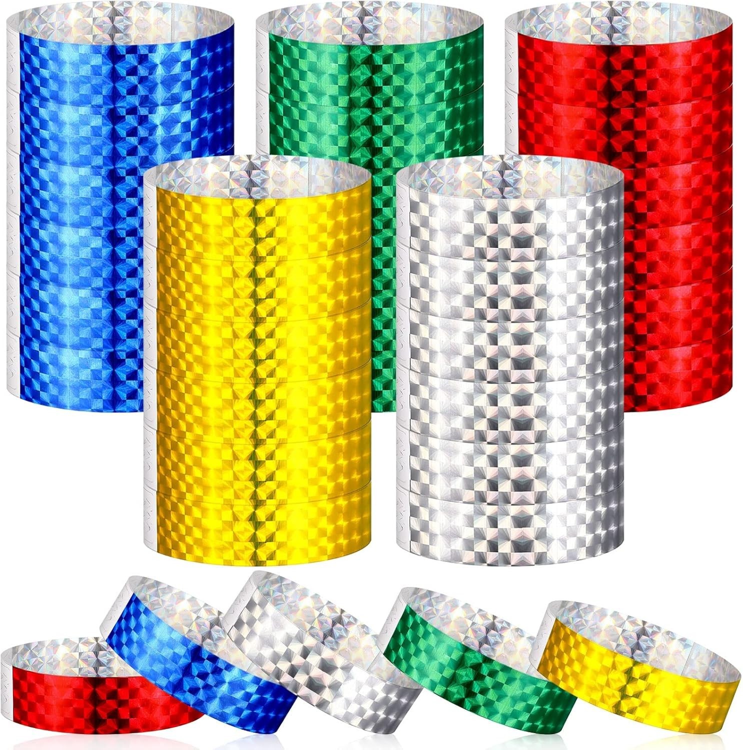 500 Pack Holographic Party Wristbands Assorted Colores Buckle Wristbands for Eve