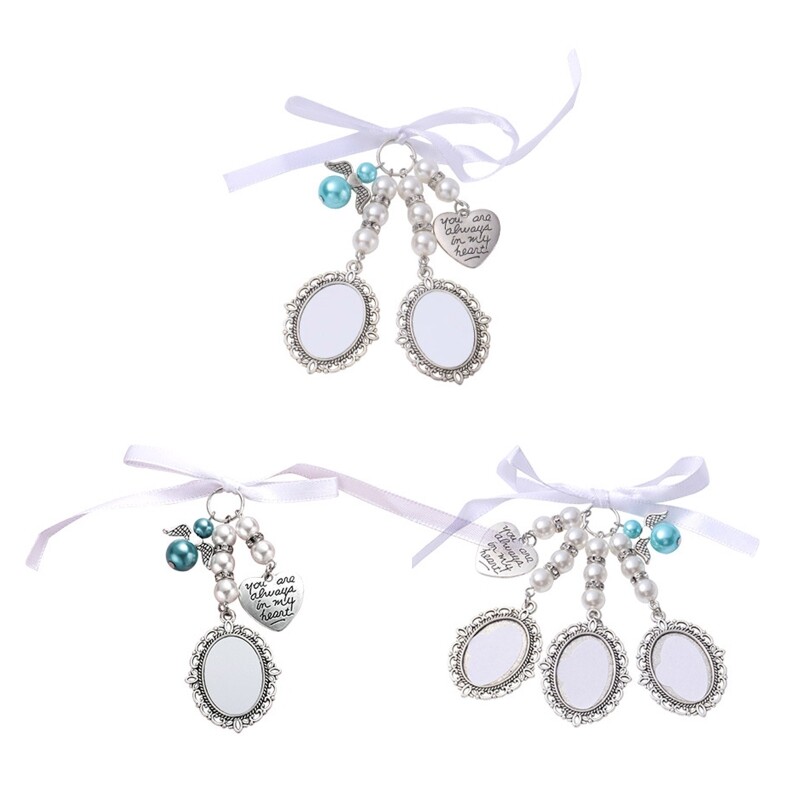 DIY Pearl Ribbon Lace Oval Bridal Pendant Blank Heat Transfer Photo Ornaments