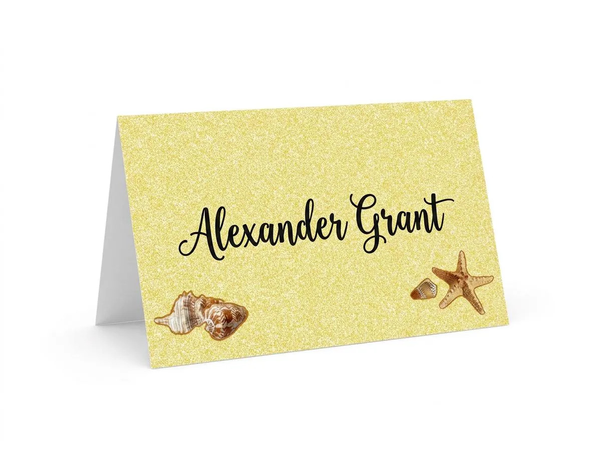 Beach Shell Place Cards – 25 Place Cards – Beach Tropical Tabel Tents – 77034