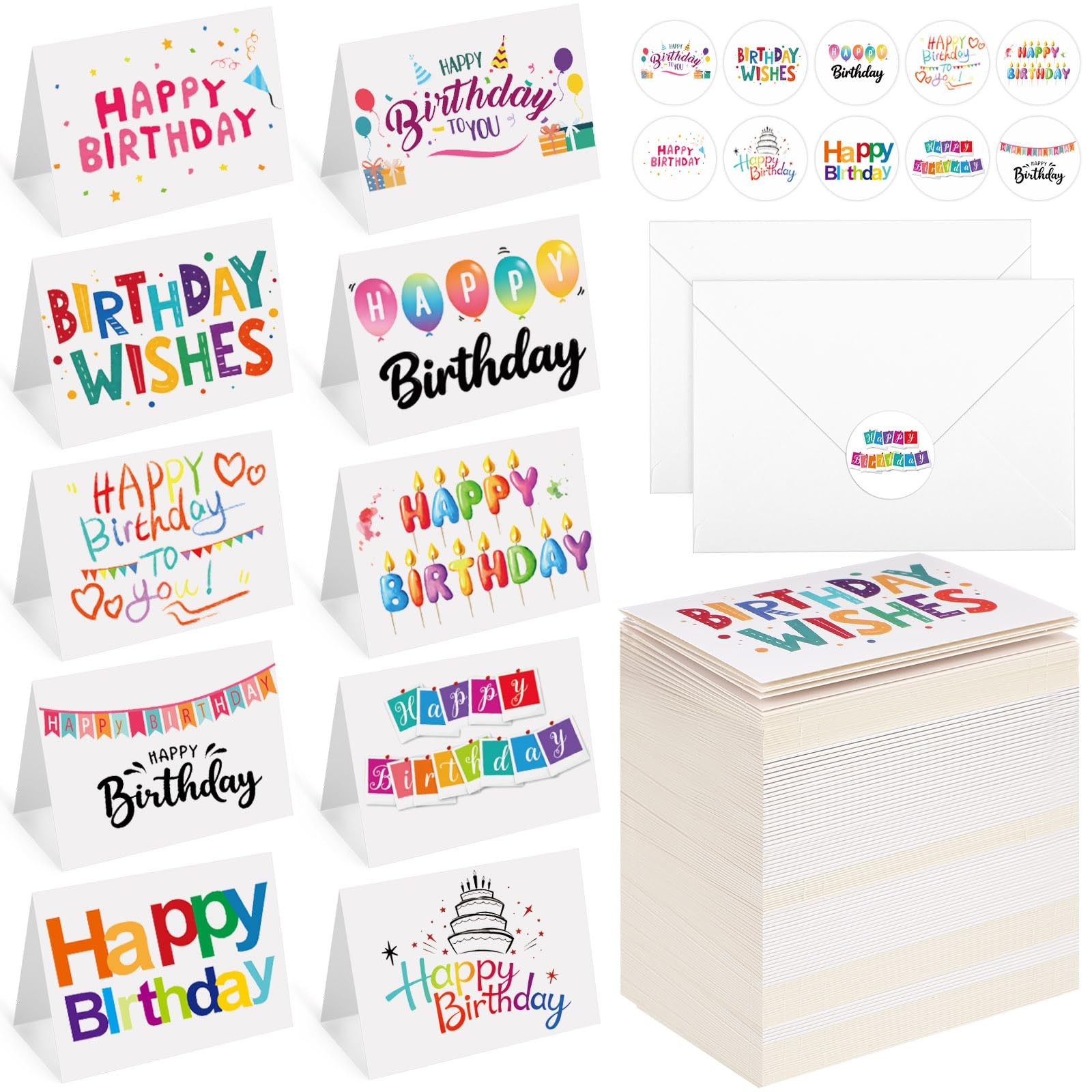 200 Pcs Happy Birthday Cards Bulk with 3.5 x 5 inches, Multicolor