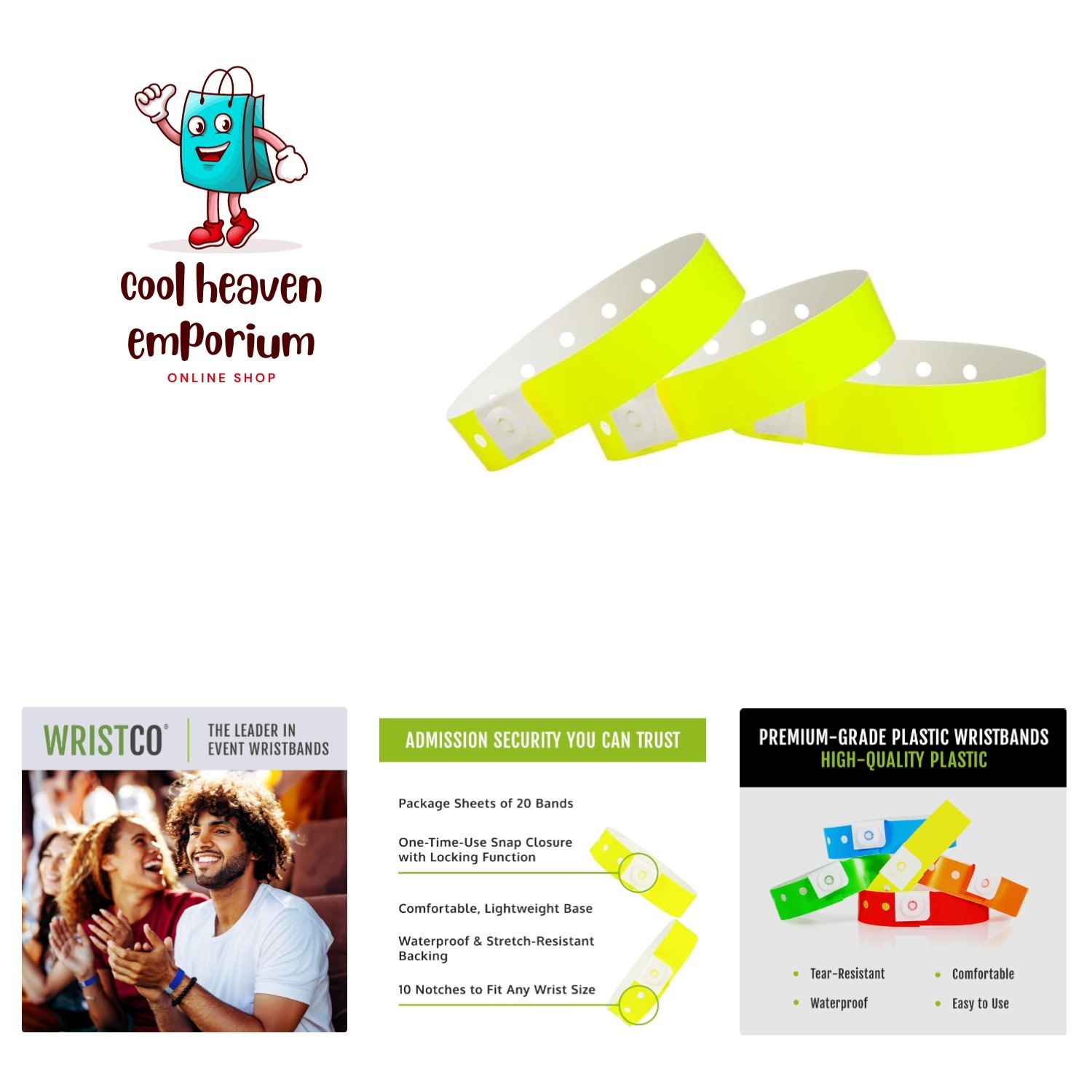 500 Count Neon Yellow Plastic Wristbands – Durable, Extended Wear for Events