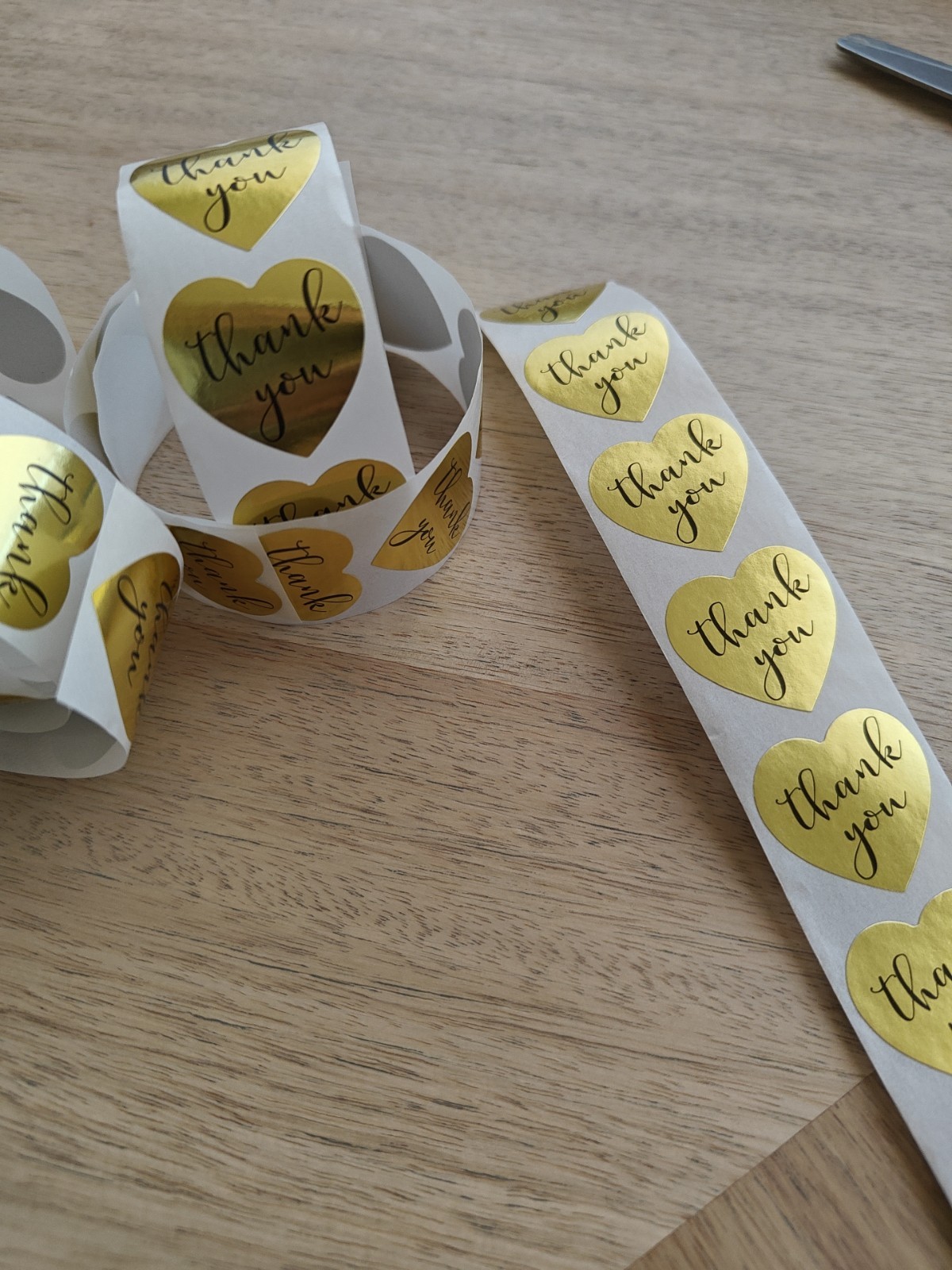 100 Pcs heart shape gold thank you labels wedding Party Favor Small Business