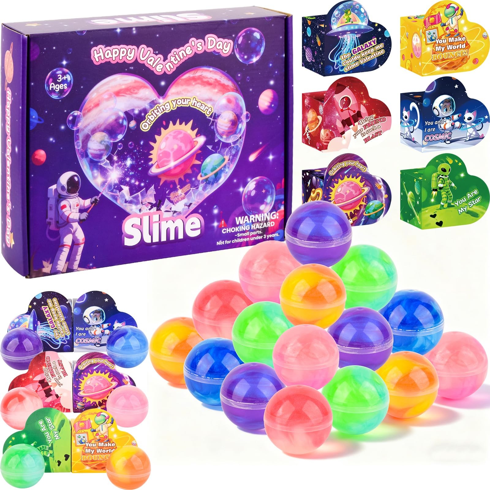 Sanzhituu 30 Pack Kids Valentines Day Galaxy Slime Gift Kit 8.2″ x 10″ x 2.6″