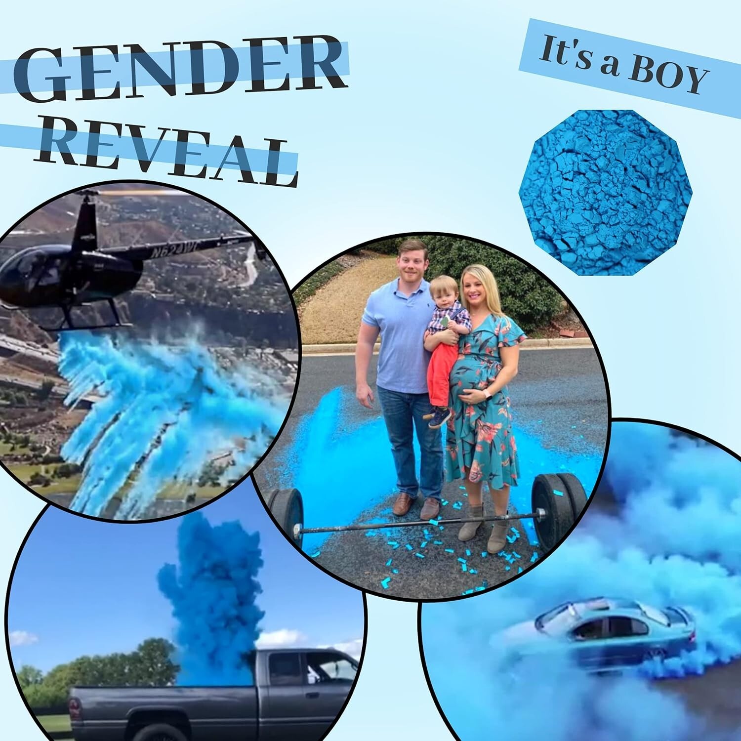 Color Blaze Gender Reveal Powder Packets – Blue – Set of 10, Baby Party, Boy