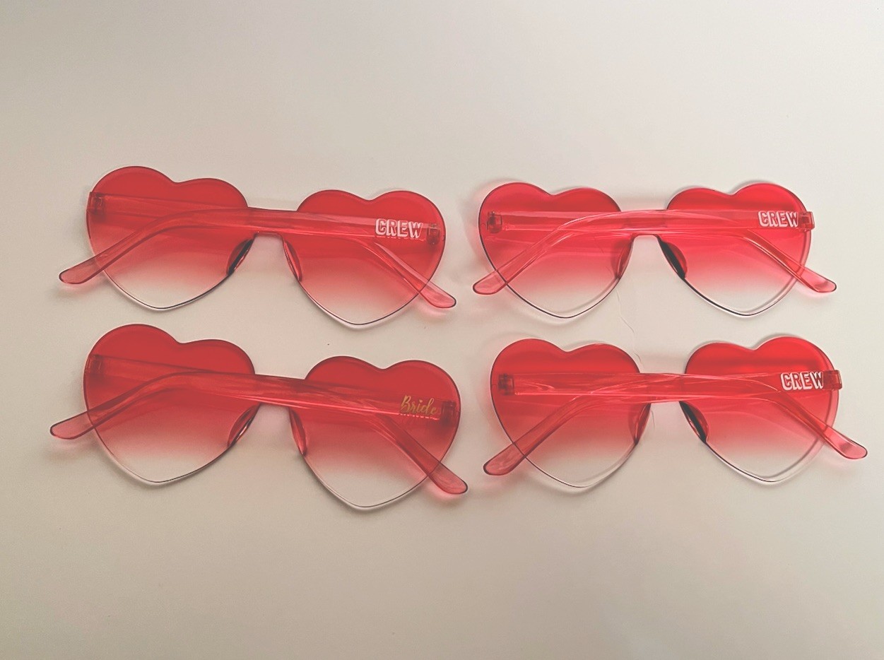 16 Pc Bachelorette Party 4 people Kit glasses sashes visors pouches white pink
