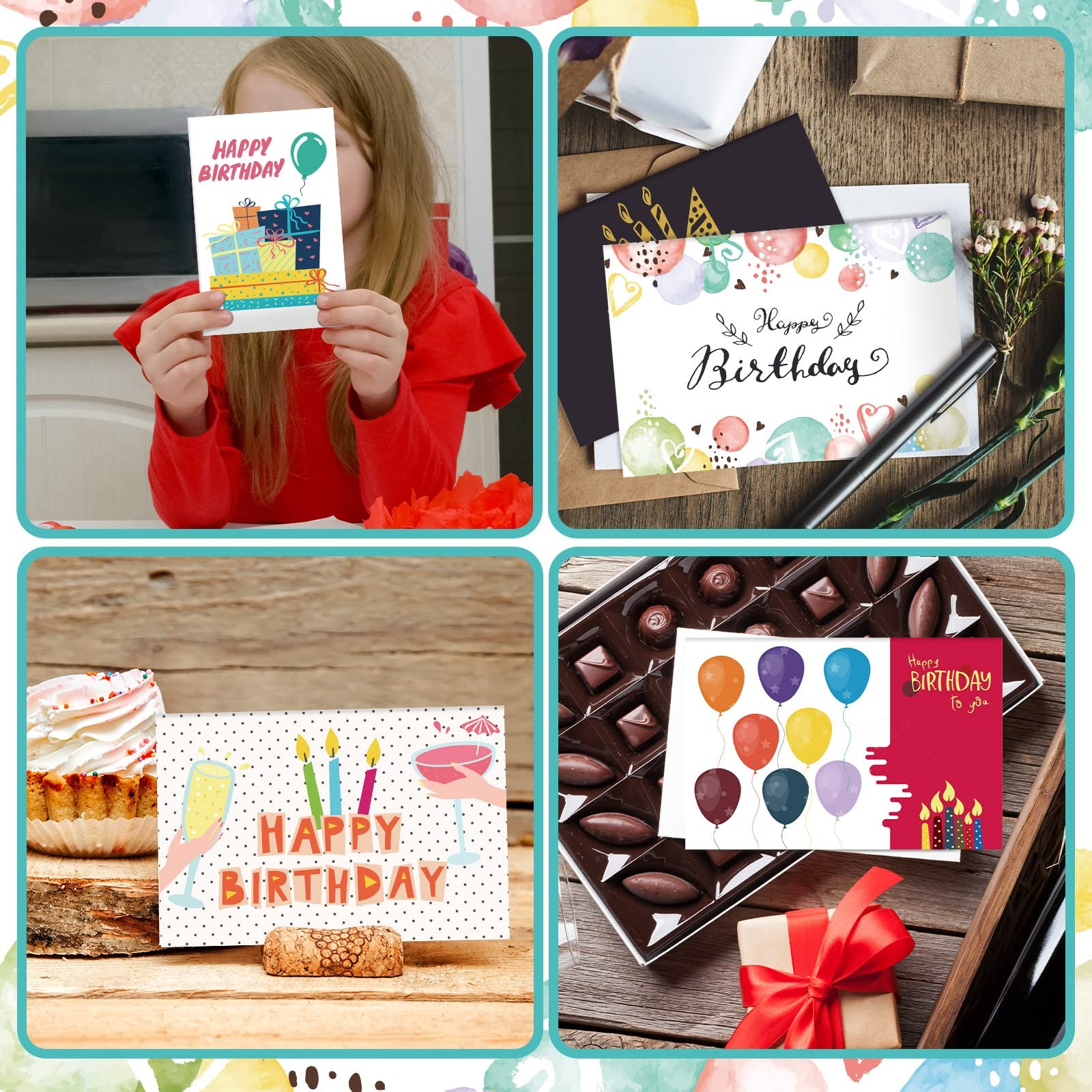 200 Pack Happy Birthday Card Assorted Bulk 4 x 6 inches, Colorful
