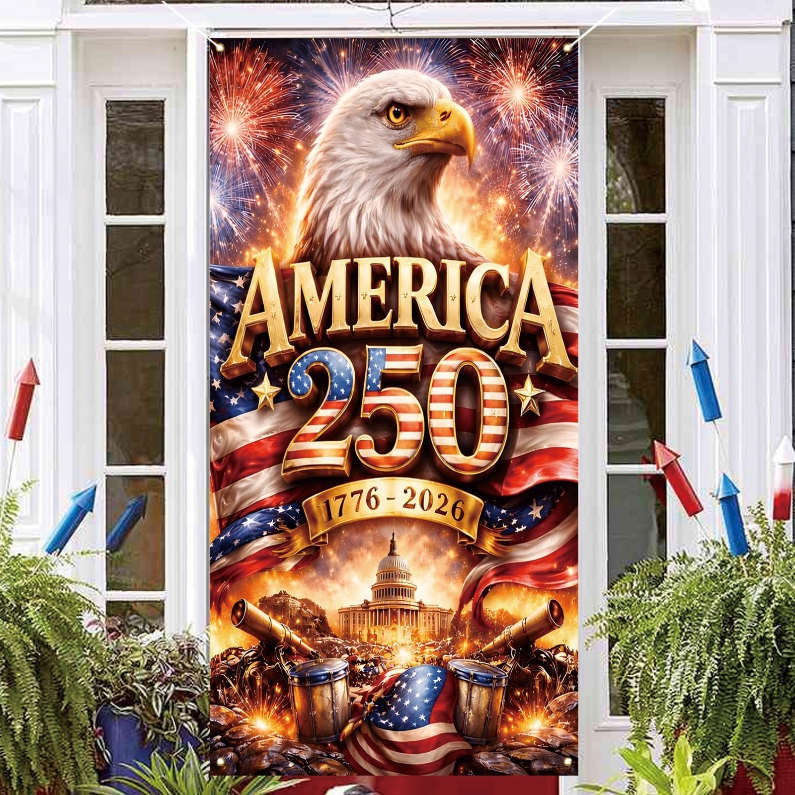 Jiudungs America 250th Anniversary Flag Door Cover – Patriotic Decorations