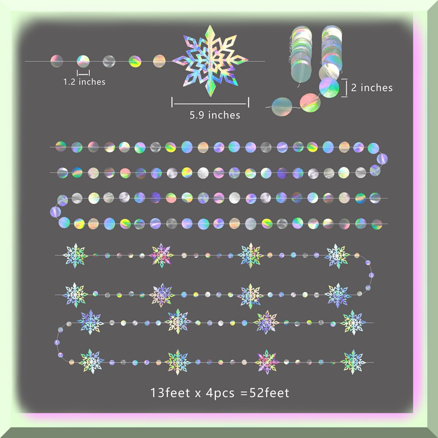 Iridescent Snowflake and Circle Garland Set