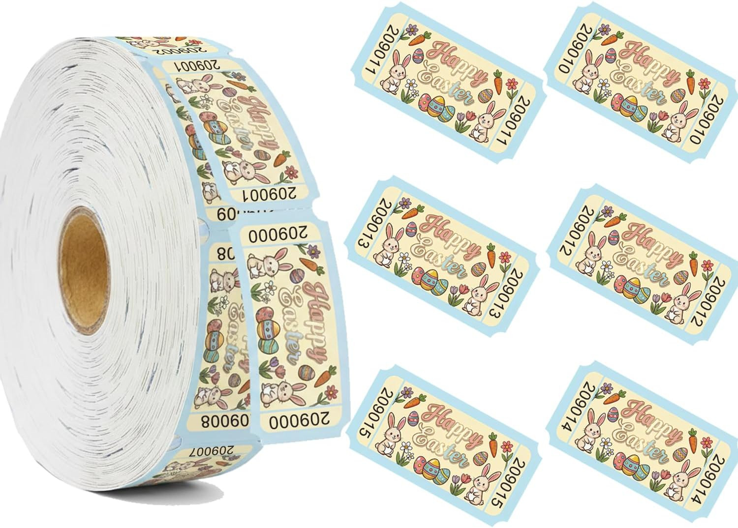 1000 Pcs Easter Raffle Tickets Roll Egg Bunny Carnival Raffle Tickets with Un…
