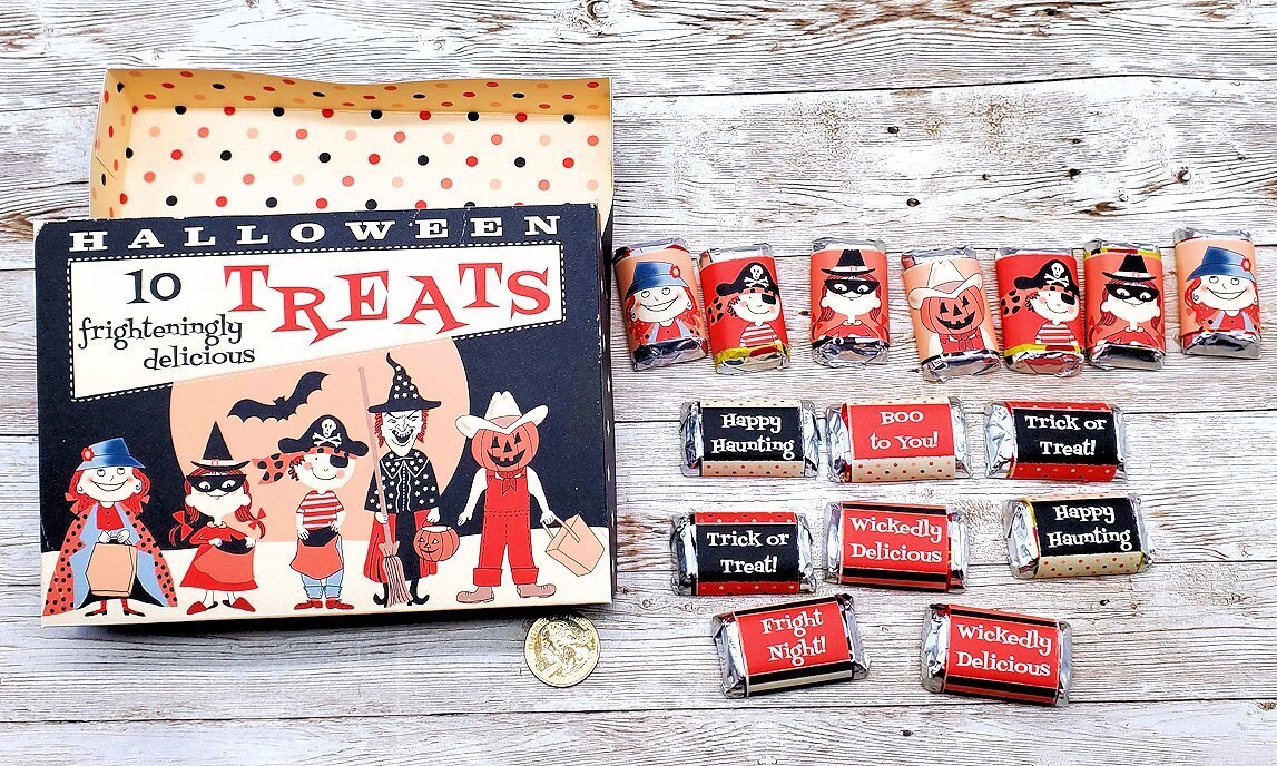 16 Pc-Halloween Retro-Treat Box-Candy Wrappers-Kids-Party Favor-Goodie-Gift Box