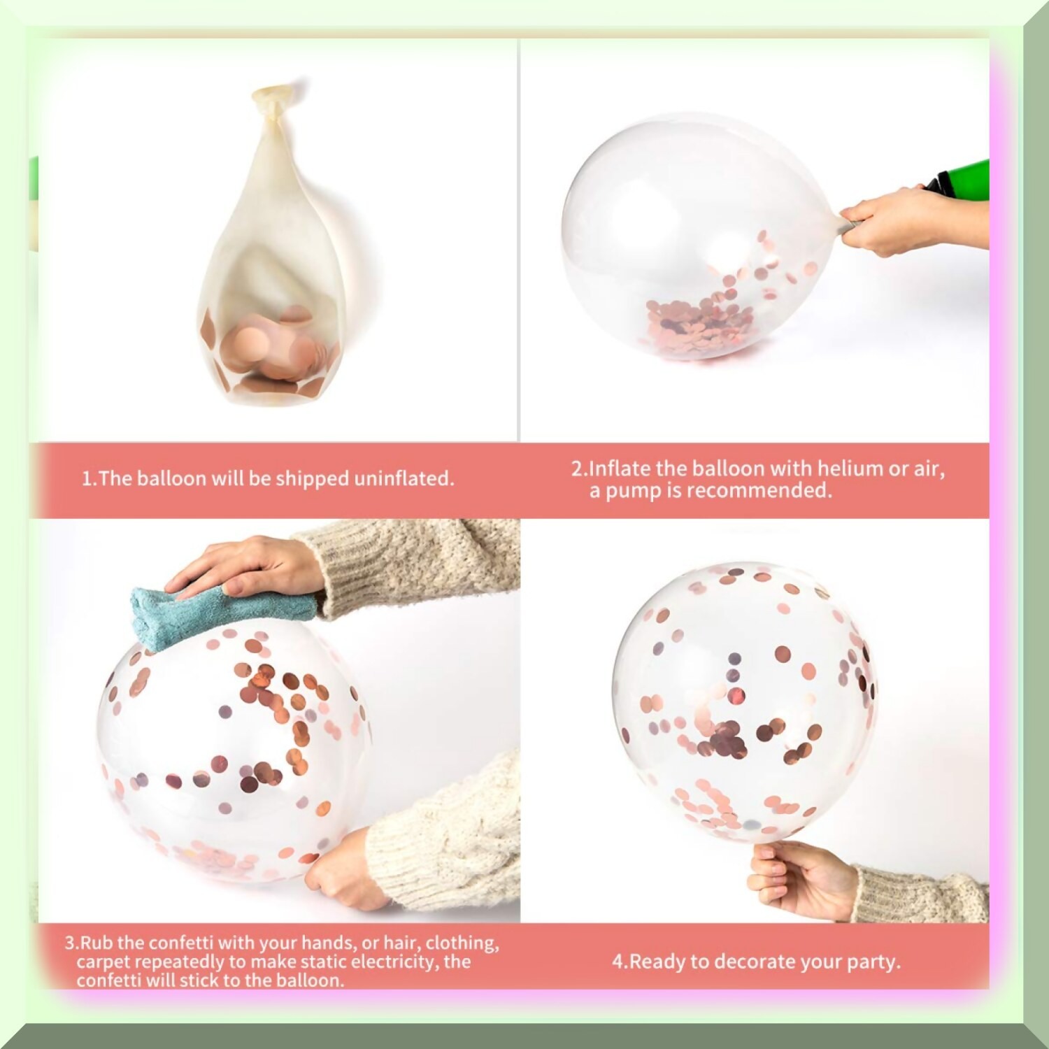 Rose Gold Latex Balloons with Confetti 12-inch