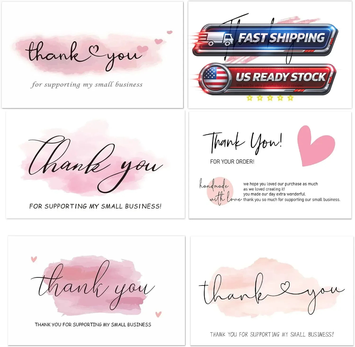 120 Pieces Thank You for Supporting My Small Business Cards Mini pink