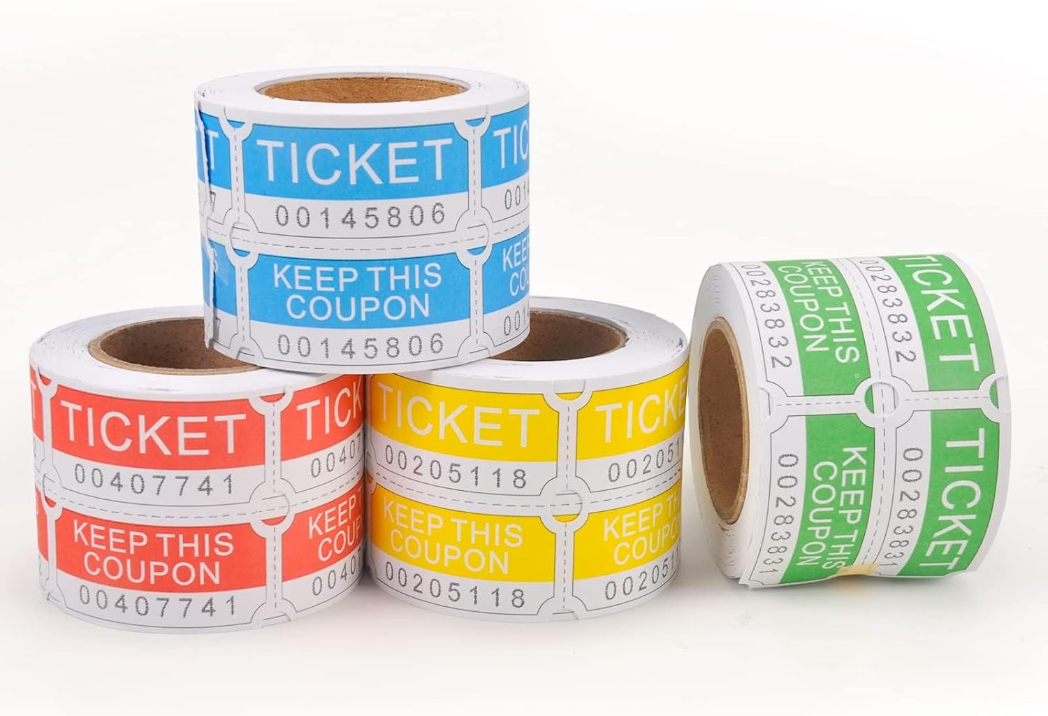 1000 Pairs Raffle Tickets Double Rolls,4 Vibrant Colors (Blue/Red/Yellow/Gree…