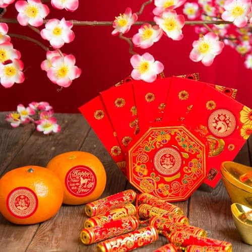 400 Pcs 2026 Year of The Horse Chinese New Year Stickers, Round Red Candy