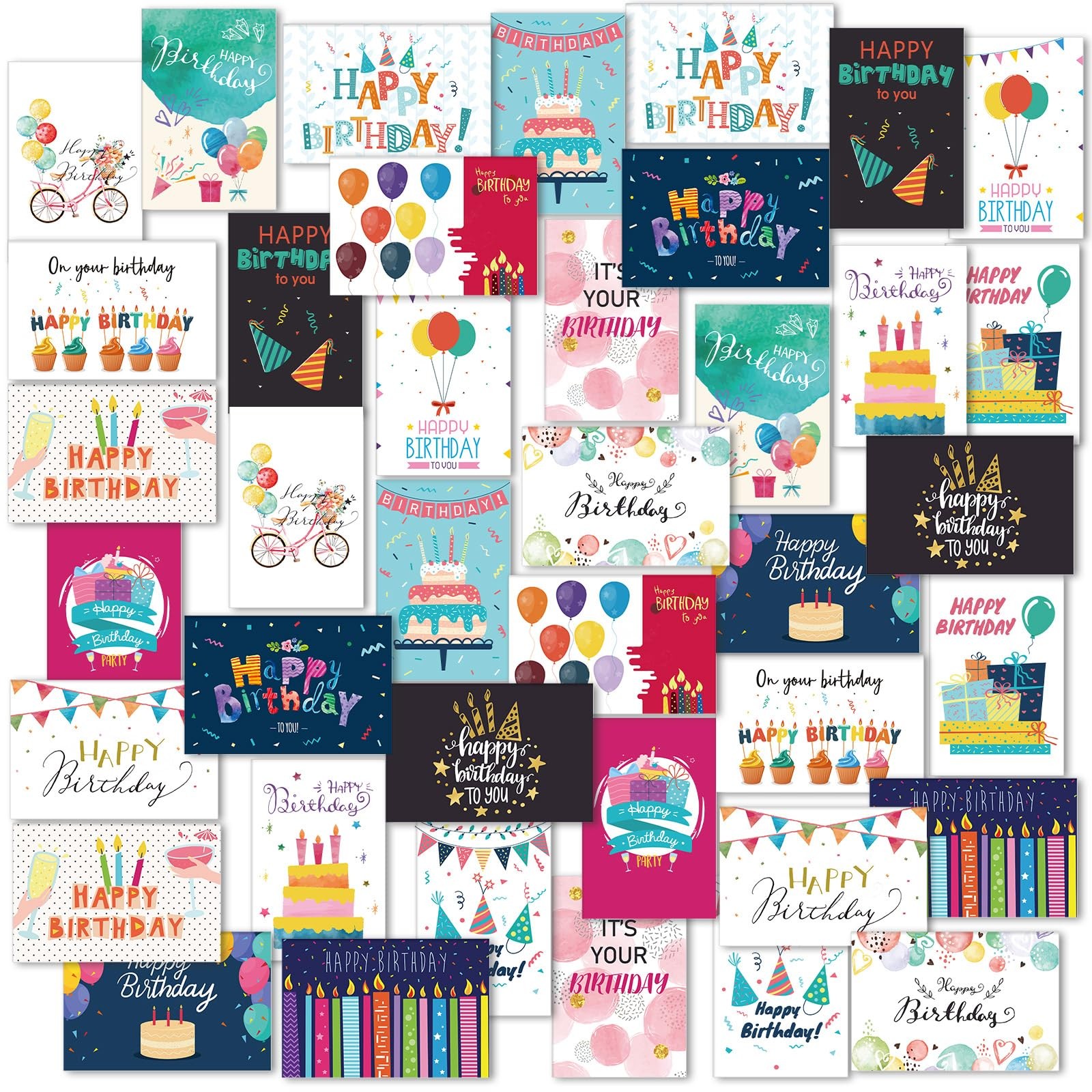 200 Pack Happy Birthday Card Assorted Bulk 4 x 6 inches, Colorful