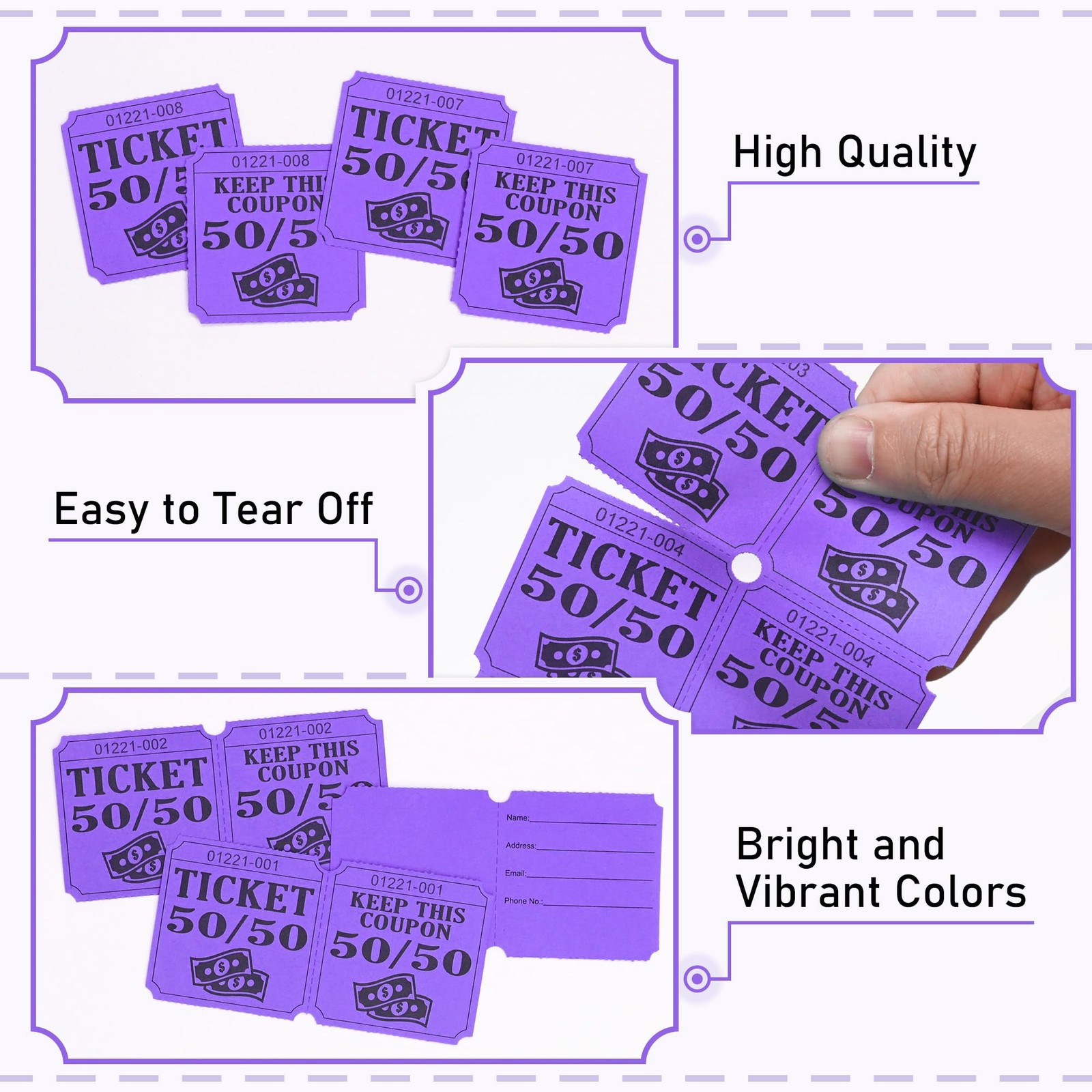 500 Double Roll Raffle Tickets, 50/50 Raffle Cards, Entry Form with Name, Add…