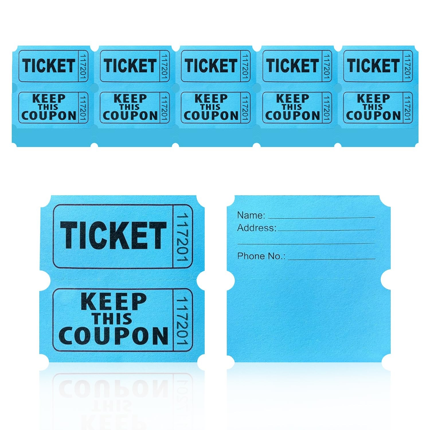 200 PCS Double Roll Raffle Tickets 50/50 Perforated Event Carnival Blue