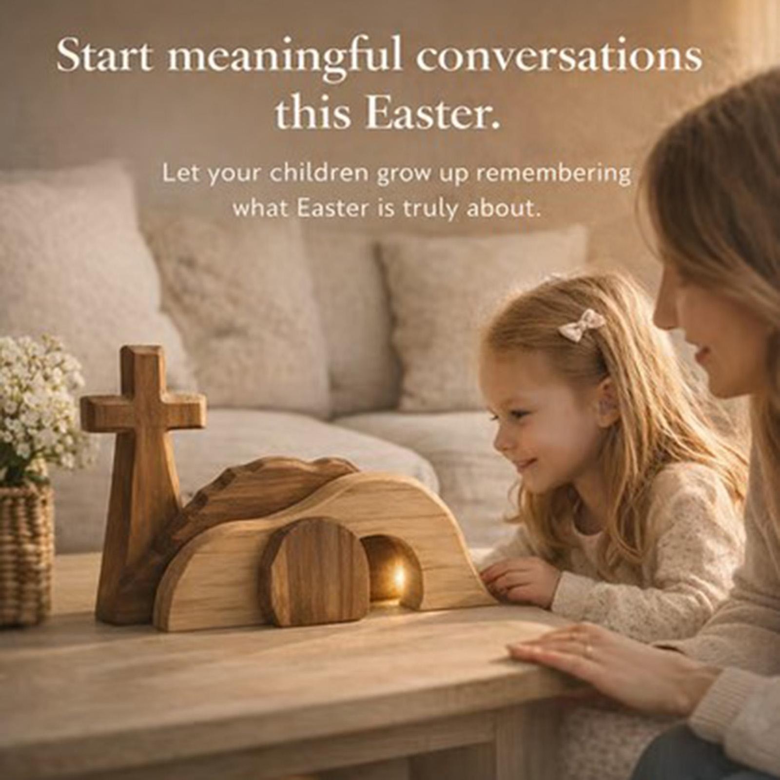 Easter Jesus Nativity Scene Set Wooden Cross Empty Tomb Statue Home Decor