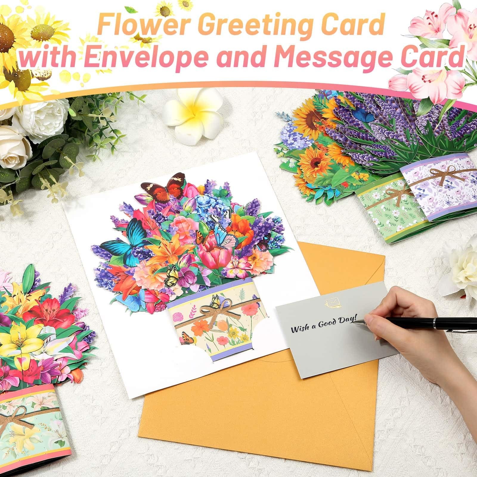 4Pack Paper Flower Pop Up Cards, Bouquet Card 8.5×9 inches, multicolor